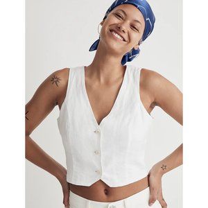 Madewell $78 Linen Katrina Crop Vest Top Size 12 White NK023